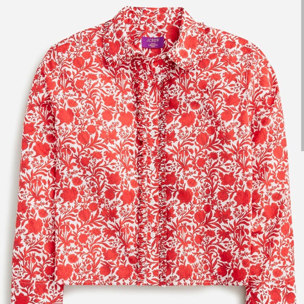 J. Crew Garcon cropped Liberty Fabric Red Floral Blouse. Sanbourne.